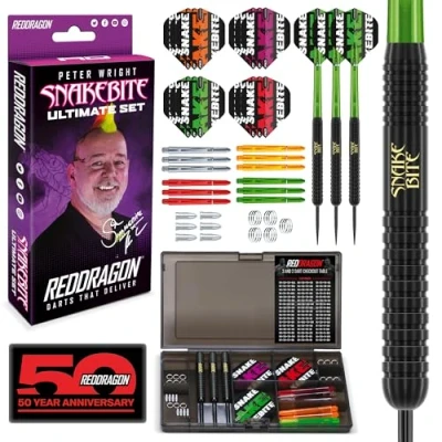 Afbeelding van RED DRAGON Peter Wright Snakebite Ultimate Steeltip Brass Dartpijlen Set Professioneel 22 gram
