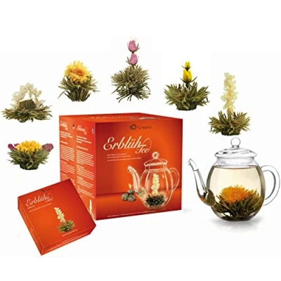 Afbeelding van Theebloemen cadeauset Creano geschenkset met glazen theekan 6 verschillende soorten