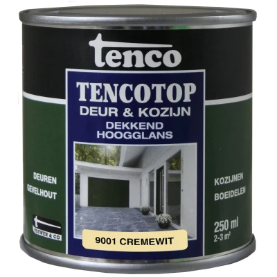 Afbeelding van Tencotop Deur &amp; Kozijn Dekkend Hoogglans RAL 9001 Crème Wit 250 ml