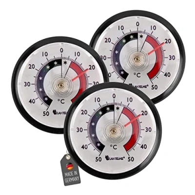 Afbeelding van Lantelme Set van 3 zelfklevende bimetalen en analoge thermometers voor koelkast, vriezer, ijsvak, koelaanrecht, koelcel (zwart)