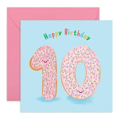 Afbeelding van CENTRAL 23 Verjaardagskaarten 10 jaar voor jongens en meisjes donut kaarten verjaardagskaart kinderen cadeau zoon, dochter, nichtje, neef levering inclusief