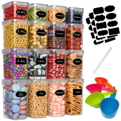 Afbeelding van Withosent 16 stuks luchtdichte vershouddozen met kunststof deksel Voor meel, granen, granen (2 l, 1,6 1,4 0,8 l)