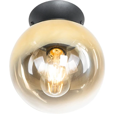 Afbeelding van QAZQA Art deco plafondlamp zwart met goud glas pallon