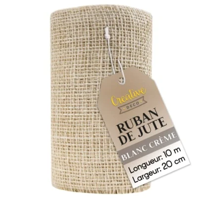 Afbeelding van Creative Deco Jute Lint Wit Rol 20 cm Breed 10 m Lang DIY Kunst &amp; Handwerk Cadeauverpakking Boho Tafelloper Bruiloft