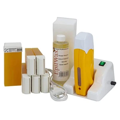 Afbeelding van EpilWax waxing Set voor ontharing, met standaard 6 honingroll on waspatronen, apparaat, 100 vliesstrips en nabehandelingsolie