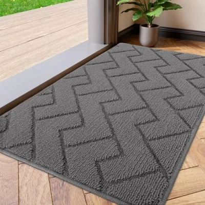 Afbeelding van Deurmat grijs 50 x 80 cm binnen en buiten wasbare deurmat, waterdichte antislip vuilvangstapijt voor entree, voordeur, terras, hal, tuin
