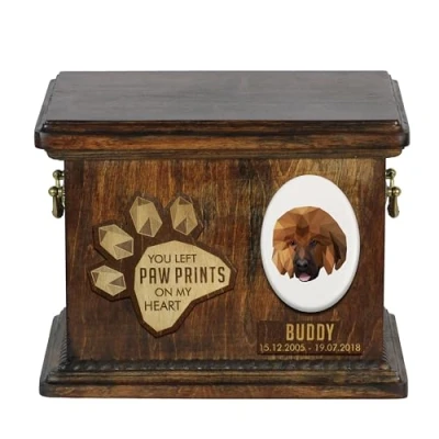 Afbeelding van Persoonlijke urn hond voor Tibetan Mastiff met gravure en herdenkingsdoos