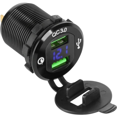 Afbeelding van Autolader 2xUSB met Quick Charge functie en spanningsmeter inbouw