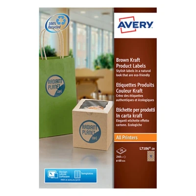 Image de Avery zweckform L7106 20 étiquettes produits rondes Ø 60 mm couleur kraft (240 pièces)