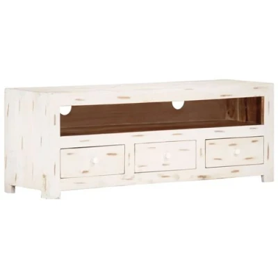Afbeelding van Tv meubel 110x30x40 cm massief acaciahout wit