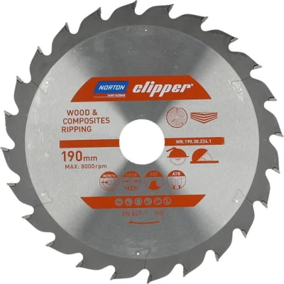 Afbeelding van Norton Clipper Hout en Composiet Zaagblad ATB Ripping 190mm 24 tanden Voor Cirkelzagen Afkortzagen