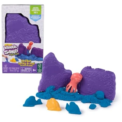 Afbeelding van Kinetic Sand Project Planet Koraalrif met 227 gram blauw speelzand en twee soorten gereedschap milieuvriendelijk sensorisch speelgoed