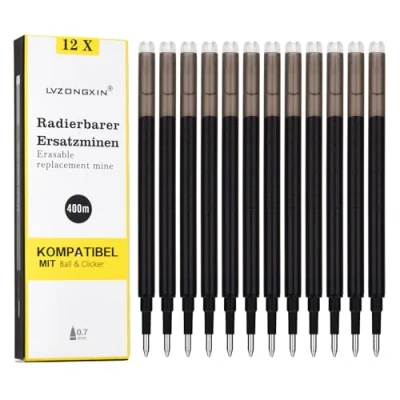 Afbeelding van LVZONGXIN uitwisbare reservevullingen, compatibel met Pilot Frixion, 0,7 mm punt, navullingen inkt (zwart, 12)