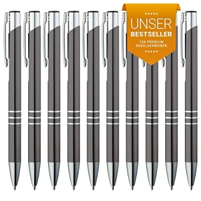 Afbeelding van GIMEI® Metalen balpen, 10 stuks, hoogwaardige kuli voor eenvoudig en zacht schrijven, blauwe balpen grijs als optische blikvanger