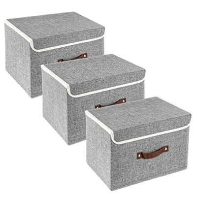 Afbeelding van TYEERS Opbergdoos met deksel, opvouwbaar, wasbaar, 38 x 25 cm, 3 stuks, grijs