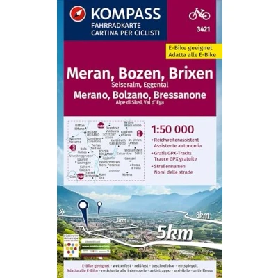 Afbeelding van KOMPASS Fahrradkarte 3421 Meran, Bozen und Umgebung 1:50.000