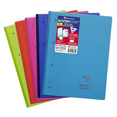 Afbeelding van Clairefontaine 4881C Groot geniete Koverbook Cursusblok A4 22,3 x 29,6 cm 160 afneembare gelinieerde pagina&#039;s met geperforeerde marge 4 gaten Blc papier 90 g Omslag van polypropyleen