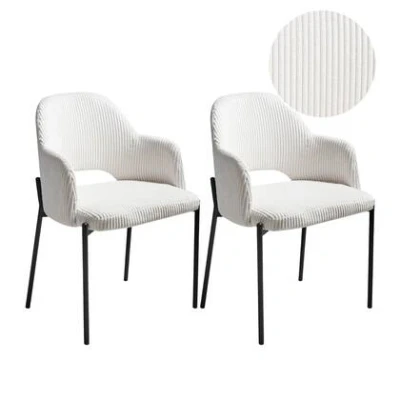 Afbeelding van RATON Eetkamerstoel set van 2 Off white Corduroy