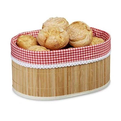 Afbeelding van Relaxdays broodmandje bamboe broodmand brooddoos 33 cm ovaal fruitschaaltje met stof