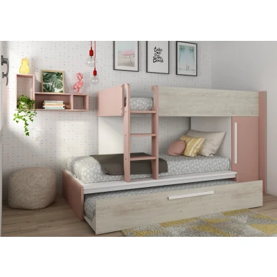 Afbeelding van Jules stapelbed met kast en slaaplade 90x200 Oudroze