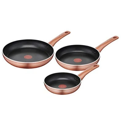 Image de Lagostina cuivrée lot de 3 poêles, extérieur effet cuivre, aluminium anti adhésif, diamètre 20, 24 et 28 cm, noir