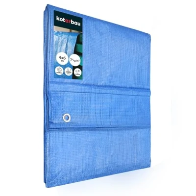 Afbeelding van Kotarbau Stoffen zeil, 4 x 6 m, blauw, 75 g/m², met versterkte ogen, beschermend afdekzeil, zeil voor op bouwterreinen, waterdicht, scheurvast, alle weersomstandigheden