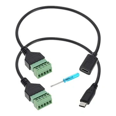 Afbeelding van VGOL 2 stuks USB C naadloze stekkerverbinding type mannelijk/vrouwelijk 5 polige schroefklemmenblok adapter opladen en gegevensoverdracht verlengkabel