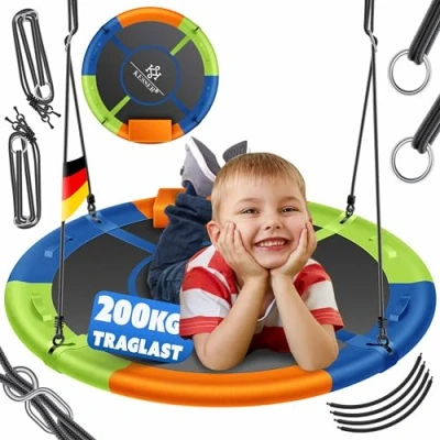 Afbeelding van KESSER® Vogelnestschommel, diameter 60 cm, belastbaar tot 200 kg, met kussen en 4 verstelbare handgrepen, voor kinderen volwassenen, meerkleurig