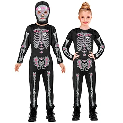 Afbeelding van Widmann Spook &amp; Skelet Kostuum Glitter En Glamour Hollywood Kind Zwart, Wit / Beige Maat 116 Halloween Verkleedkleding