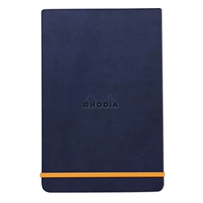 Afbeelding van RHODIA 194359C Webnotepad hard notitieboek in nachtblauw A6 gelinieerd 192 afneembare pagina&#039;s lichtbruin papier 90 g/m bladwijzer, elastische sluiting omslag van kunstleer rhodiarama