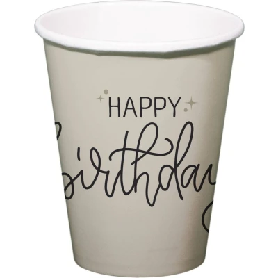 Afbeelding van Folat Crème noir bekers happy birthday 8 stuks 250 ml