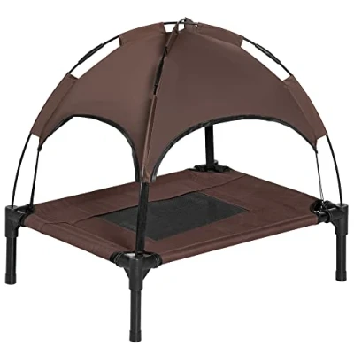Afbeelding van PawHut Huisdierenbed met luifel verhoogd hondenbed hondenligbed ademend taft stof D04 057