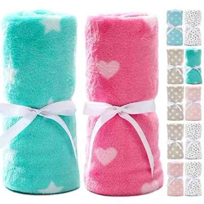 Afbeelding van LeerKing Babydeken, 2 stuks, fleecedeken, winter, ultralicht, zacht, babyflanel, voor baby&#039;s, meisjes, jongens, kinderen, rood en groen, 75 x 100 cm
