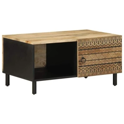 Afbeelding van vidaXL Salontafel 80x50x40 cm massief ruw mangohout zwart