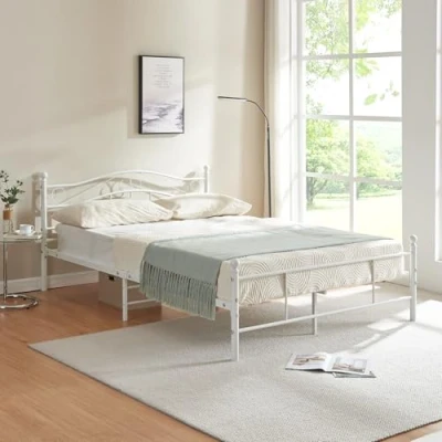 Afbeelding van en.casa Florenz Metalen frame bed met lattenbodem wit 200x160cm