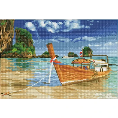 Afbeelding van DQ10.006 Diamond Dotz® Hobby pakket painting volwassenen Thailand&#039;s bootje 35 x 52cm Vierkante steentjes volledig