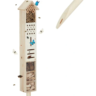 Afbeelding van Relaxdays insectenhotel bijenhotel insectenhuis bijenhuis op paal vlinderhuis