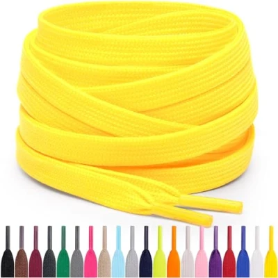 Afbeelding van Miscly Platte veters voor sneakers, verschillende lengtes en kleuren verkrijgbaar, Geel.