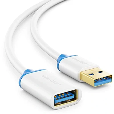 Afbeelding van deleyCON USB 3.0 Super Speed verlengkabel 5 m A stekker naar bus technologie tot Gbit/s wit/blauw