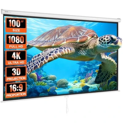 Image de VEVOR Écran de Projection Enroulable Manuel 100 pouces 16:9 HD 4K Toile Vidéoprojecteur Anti Plis Grand Angle Vision Montage Mural Image Détaillée pour Cinéma Domicile Maison Soirée Intérieur
