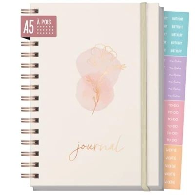 Afbeelding van Häfft Paper &amp;you® Premium Bullet Journal Dotted A5 [Blue &amp; Rosé] gestippeld notitieboek 190 pagina&#039;s, dik papier met puntraster duurzaam en klimaatvriendelijk