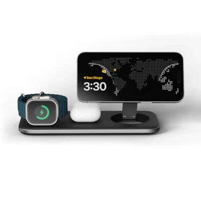 Afbeelding van SATECHI Qi2 Trio draadloos laadstation, 3 in 1 15 W snelle draadloze oplader voor iPhone 16/15/14/13/12, AirPods en Apple Watch