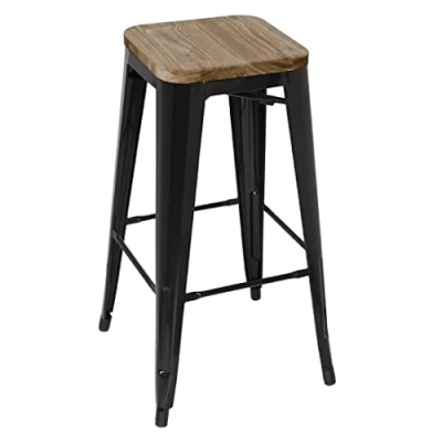 Afbeelding van Bolero stalen barkruk met houten zitting zwart (4 stuks)