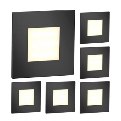 Afbeelding van ledscom.de FEX 6 LED trapverlichting / wandinbouwlampen voor binnen en buiten, vierkant, zwart, 85 x mm, warm wit