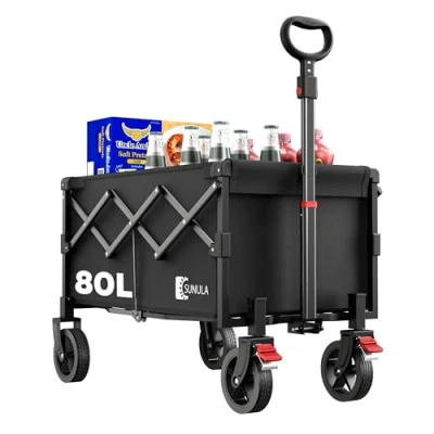 Afbeelding van SUNULA opvouwbare transportwagen klein 80 liter 100 kg handwagen met helft eigen gewicht offroad trolley remmen blauw