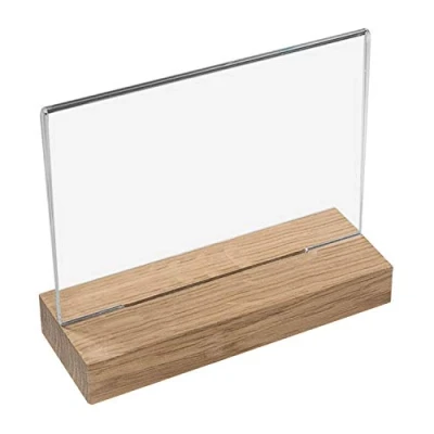 Afbeelding van HMF 46943 acryl tafelstandaard met houten voet, DIN A5 liggend formaat, glashelder