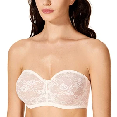 Afbeelding van Dobreva Strapless beha met kant, beugels en afneembare bandjes, Roze Wit