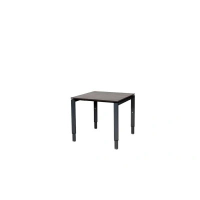 Afbeelding van Domino bureau, hoogte instelbaar (62 85cm) met 80x80cm &#039;zwevend&#039; logan eiken 25mm blad en wit (RAL9010) N poot frame.