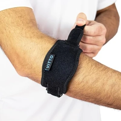 Afbeelding van VITTO Elleboogbrace voor dames en heren, elleboogband peesontsteking, artritis, tenniselleboog, golfelleboog, elleboog gewichtheffen (verstelbare riem, eenvoudig)