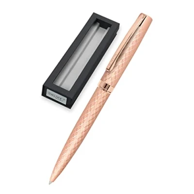 Afbeelding van Online Eleganza Diamond balpen, metalen intrekbare balpen in geschenkdoos, verwisselbare vulling, zwarte inkt, exclusief etui, perfect cadeau, kleur roségoud